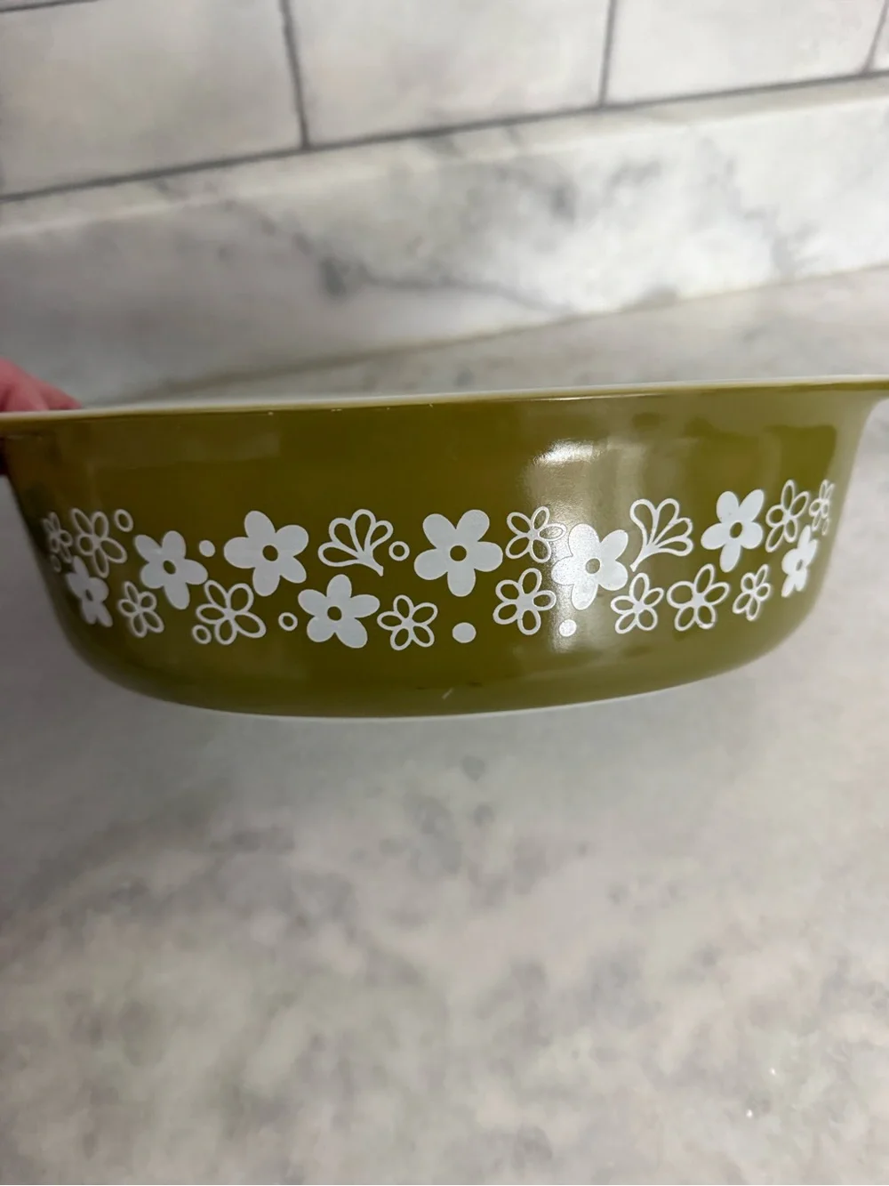 Pyrex Vintage Crazy Daisy Casserole Dish 2.5 Qt #045 Green Flower Pattern
